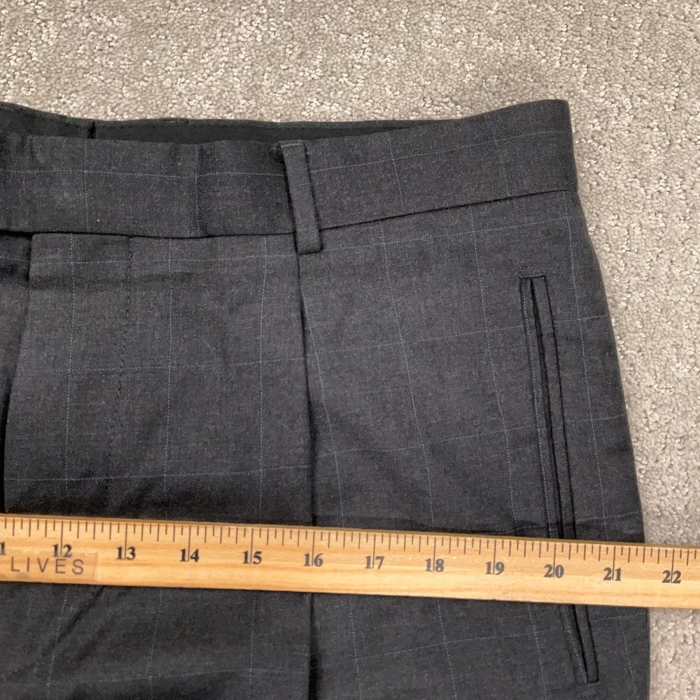 Hugo Boss Suit Men 42R Charcoal Gray Windowpane Plaid 3-Button Corporate Wool